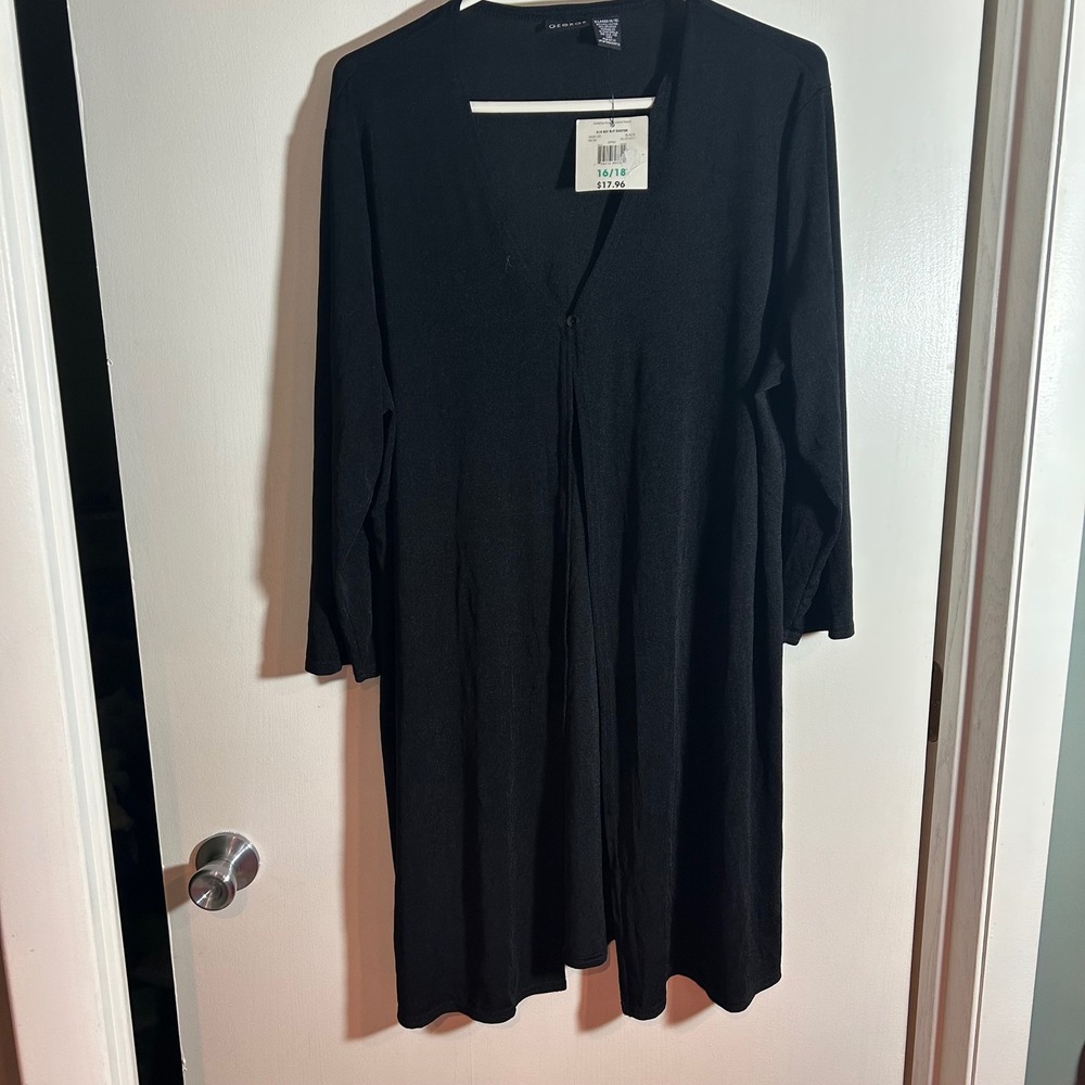 NWT George Womens Black 3/4‎ Sleeve Duster Cardigan Single Button XL 16/18